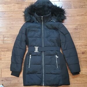 Desigual Black Rose Embossed Puffer Jacket Parka
